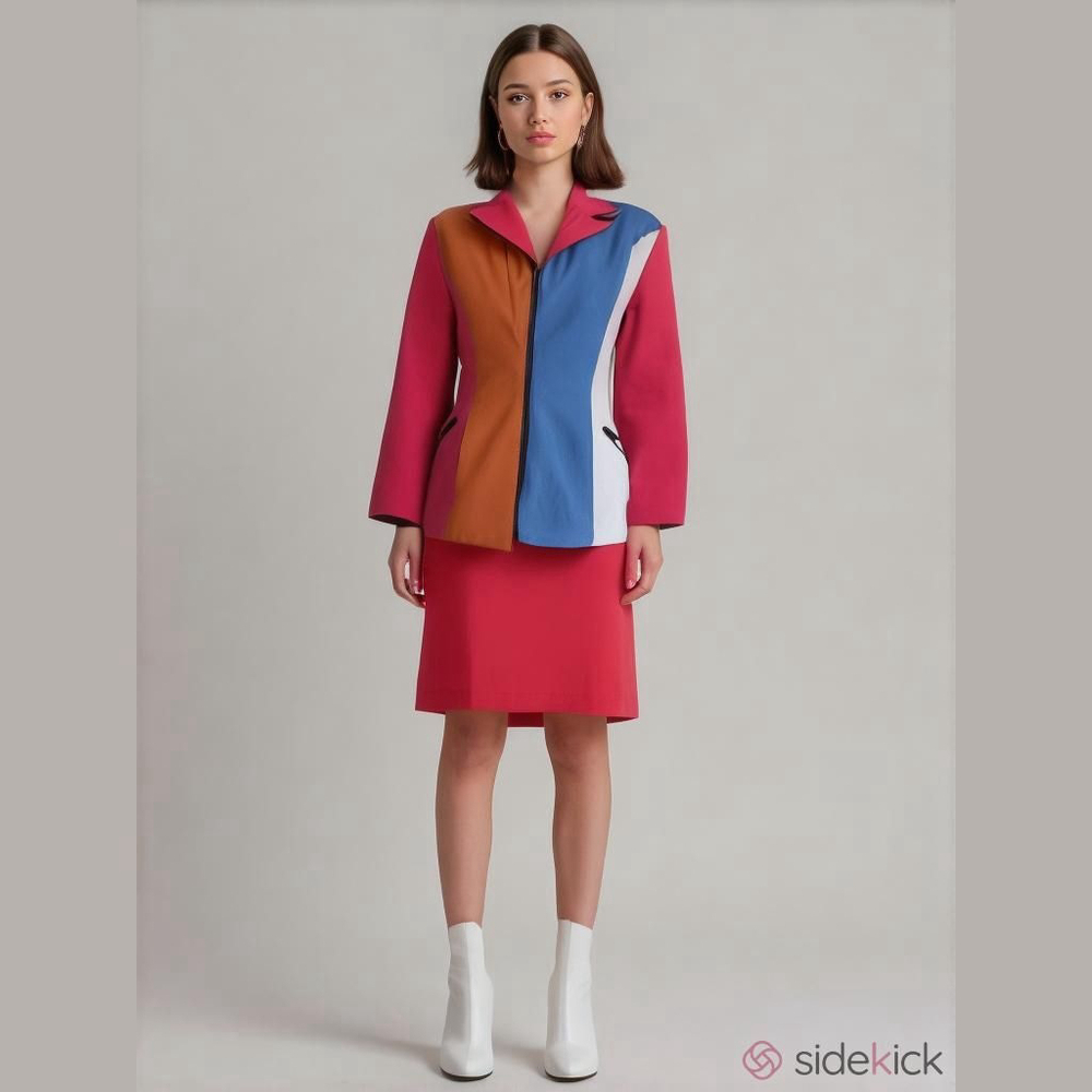 Vintage Shox Clothing Inc. Two-piece Colorblock Blazer Set w/Pencil Skirt-Size S